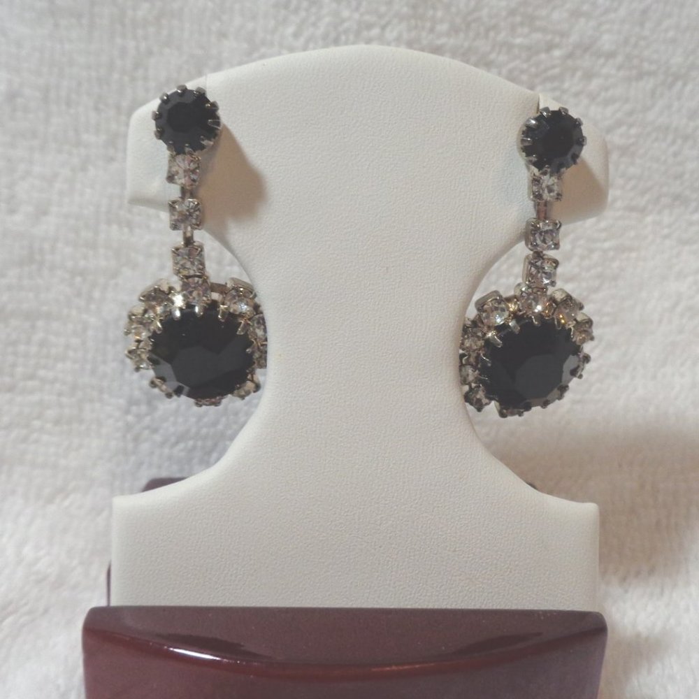 Sparkling Black & Clear Rhinestone Dangle ERs